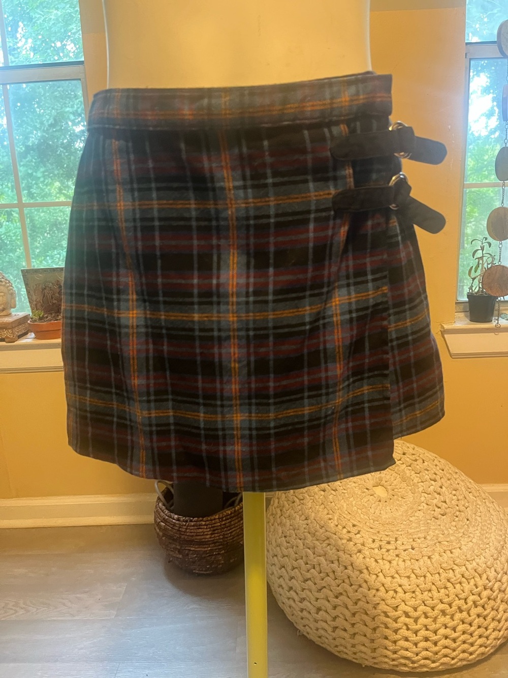 Plaid Mini Skirt with Buckle Accent - Black/Multi Grunge Schoolgirl